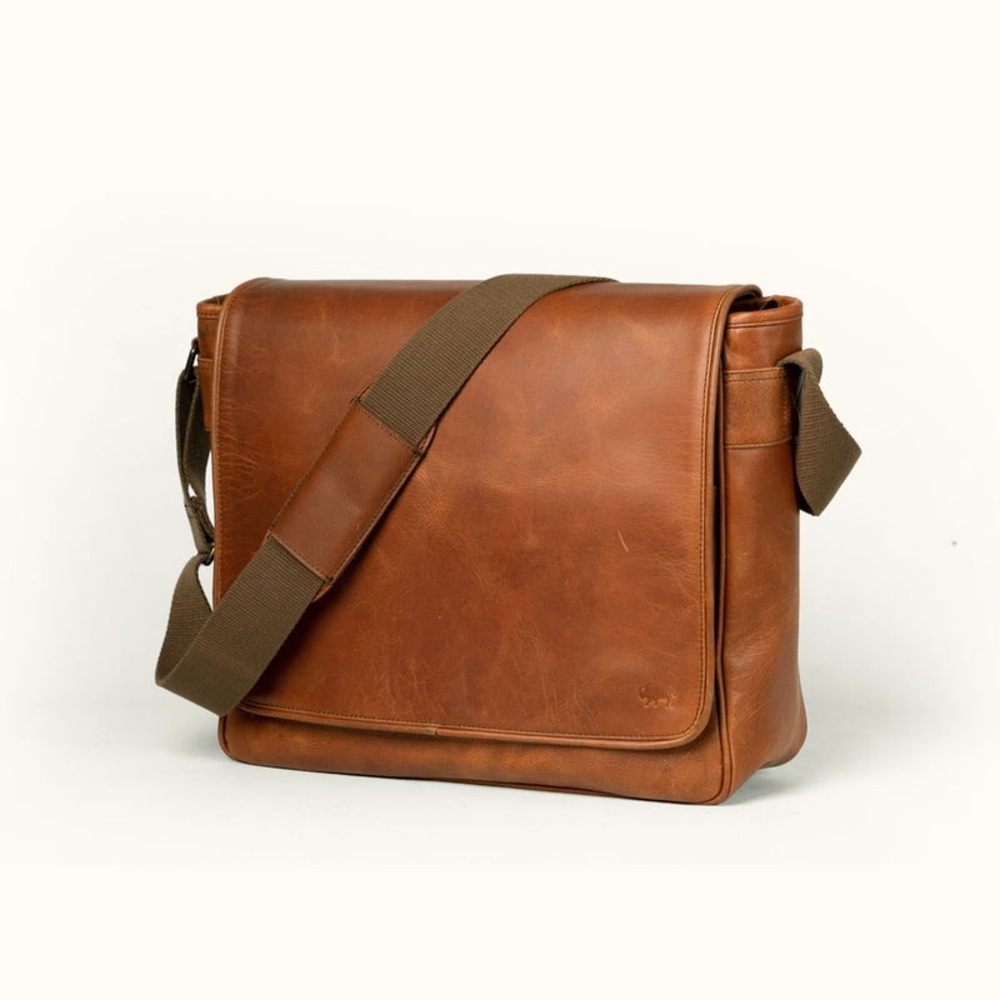 Roosevelt Buffalo Leather Satchel Messenger Bag | Amber Brown NIB